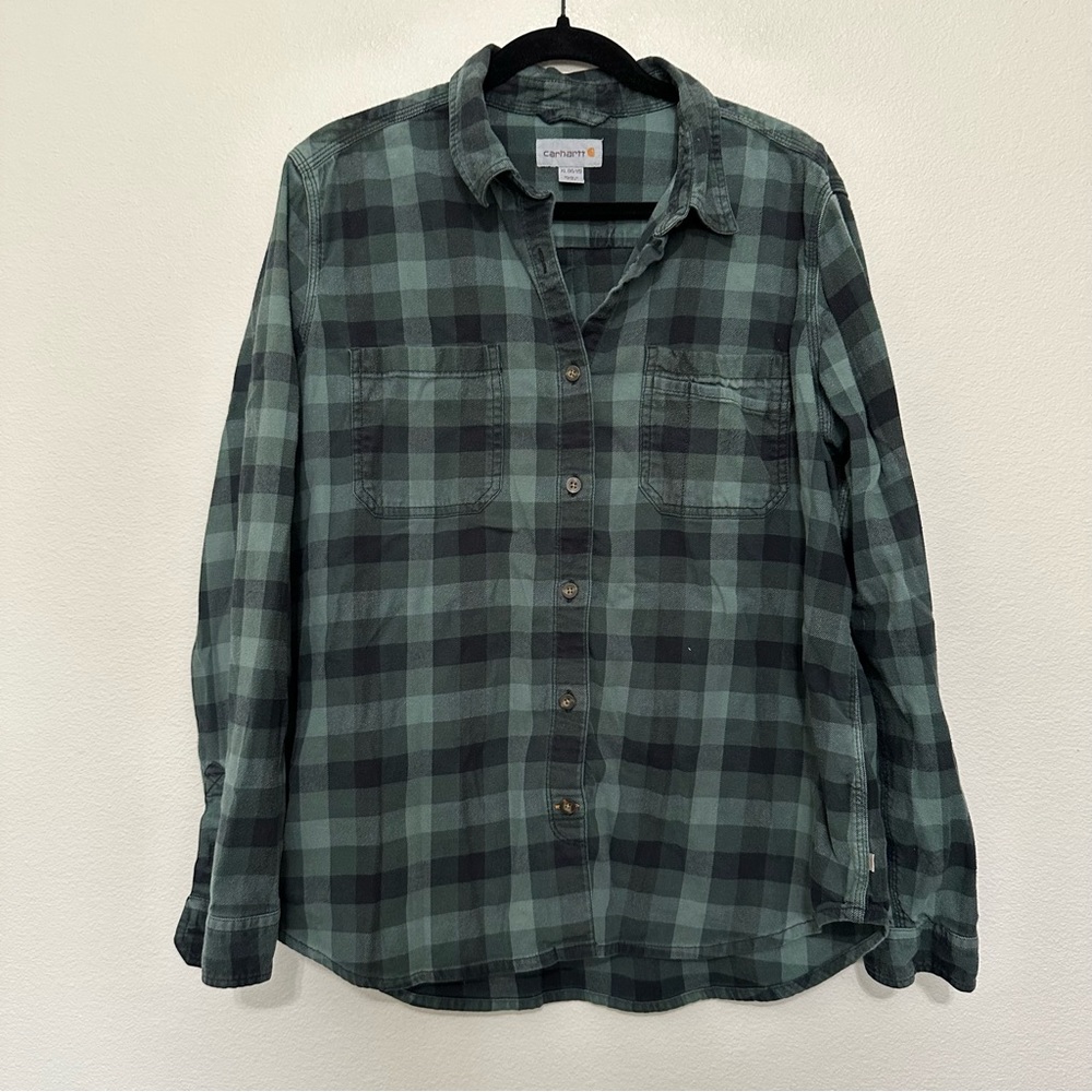 Carhartt women’s rugged flex Hamilton plaid flannel shirt green size XL 16/18